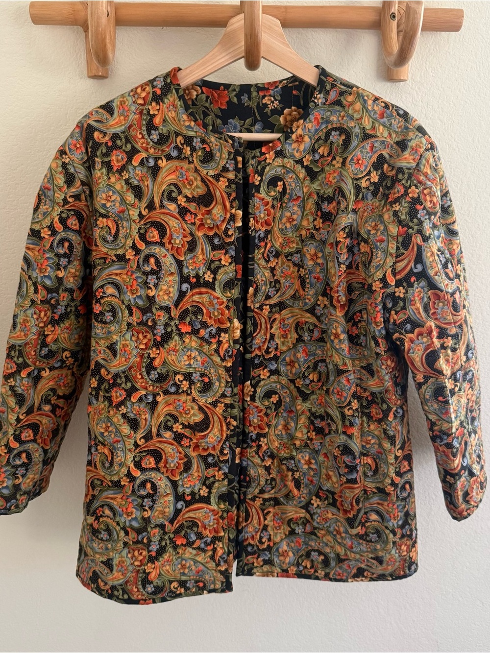Bohemian Grandma chic maximalist reversible paisley floral quilted open jacket